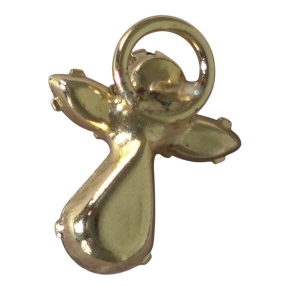 Vtg Ruby Red Emerald Green Faceted Rhinestone Christmas Angel Gold Lapel Pin - Picture 2 of 8